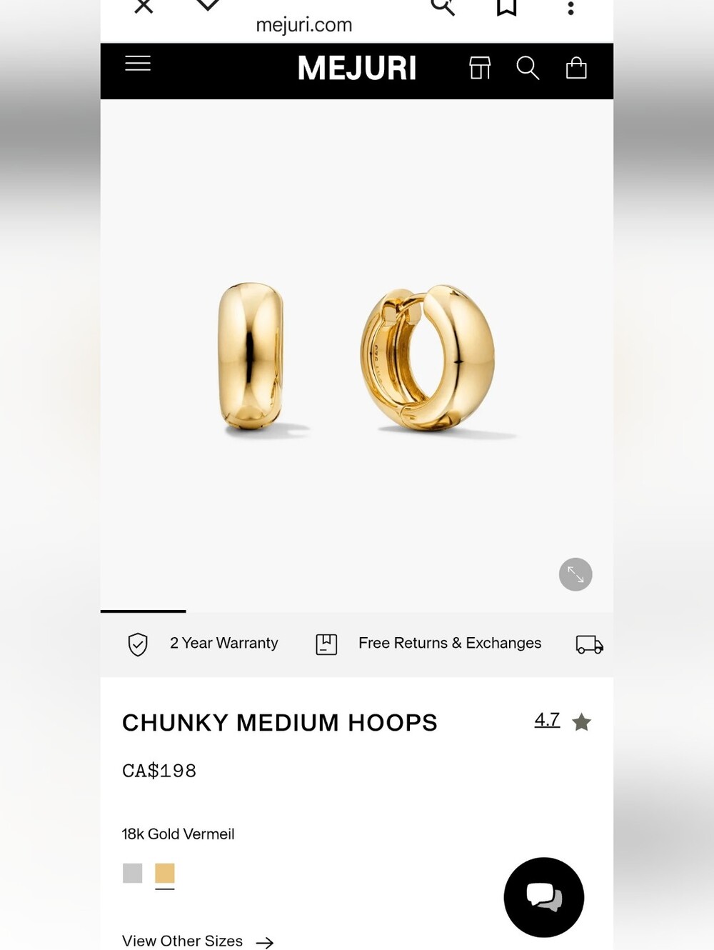 Mejuri Chunky 18K Vermeil Medium Hoops